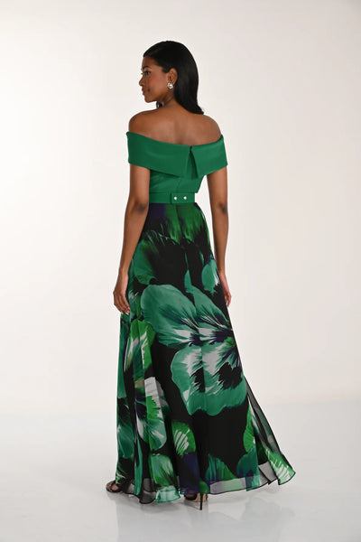 Emerald Bloom Off-Shoulder Evening Gown
