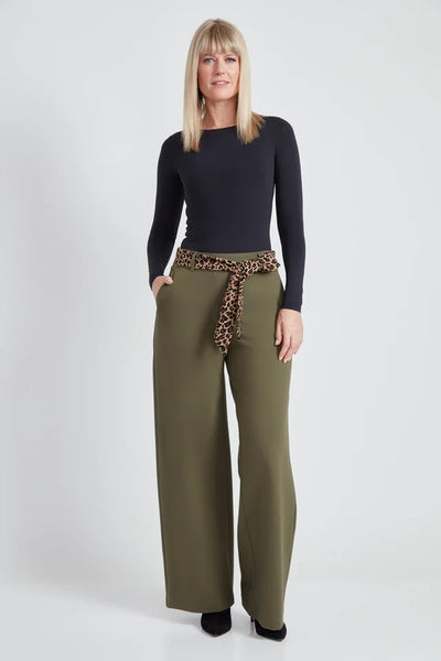 UP! Ponte Tie Sash Wide-Leg Pant Biscuit