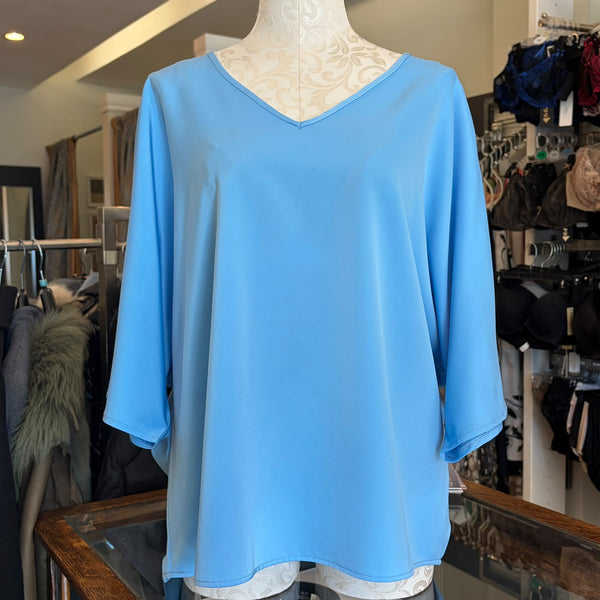 UP! Belize Satin V-Neck Short Sleeve Top