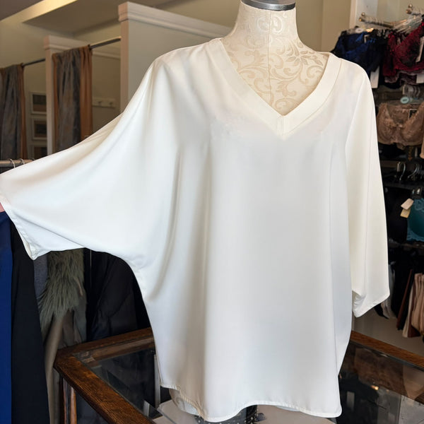 UP! Belize Satin V-Neck Short Sleeve Top