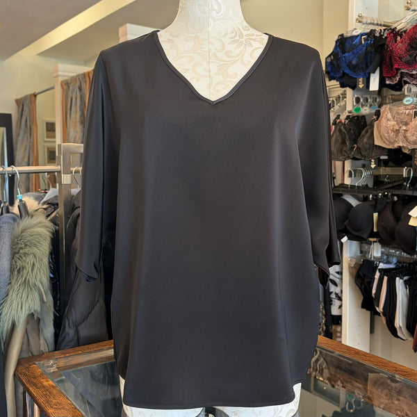 UP! Belize Satin V-Neck Short Sleeve Top