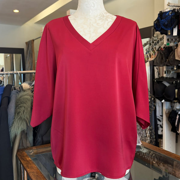 UP! Belize Satin V-Neck Short Sleeve Top
