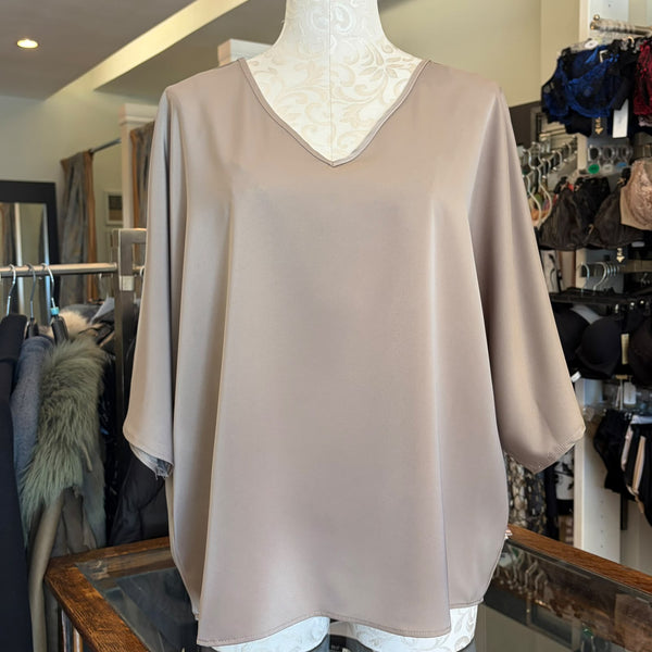UP! Belize Satin V-Neck Short Sleeve Top