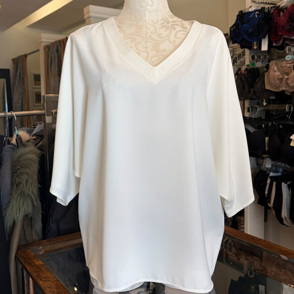 UP! Belize Satin V-Neck Short Sleeve Top