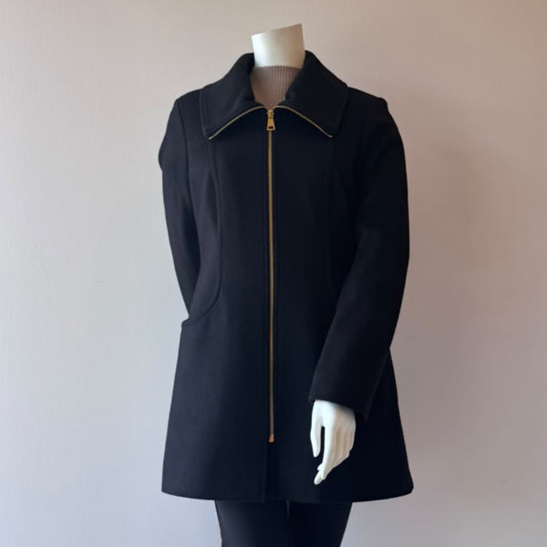 HSO Italian Cashmere Wool Blend Zippered Cocoon Coat Black