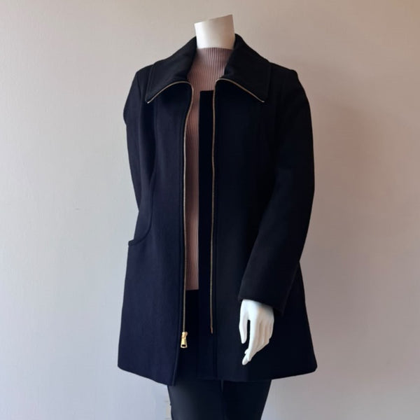HSO Italian Cashmere Wool Blend Zippered Cocoon Coat Black