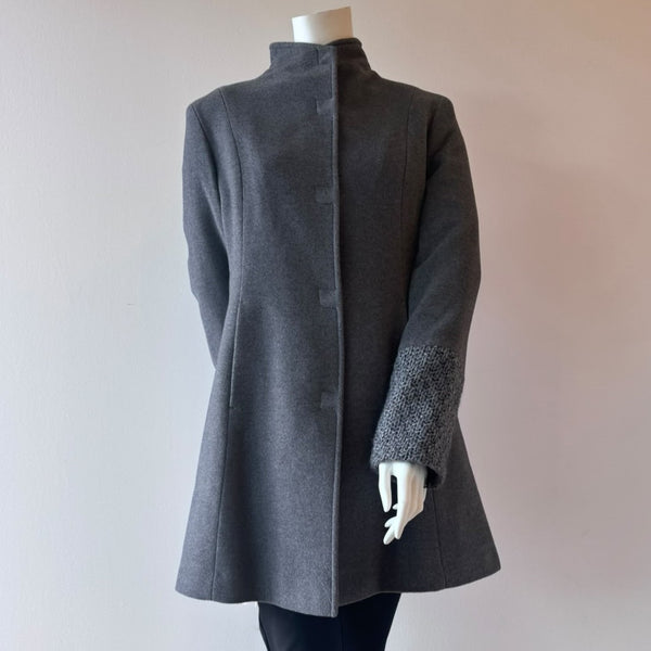 MALLIA Italian Cashmere Angora Wool Blend Princess Coat Grey Knit