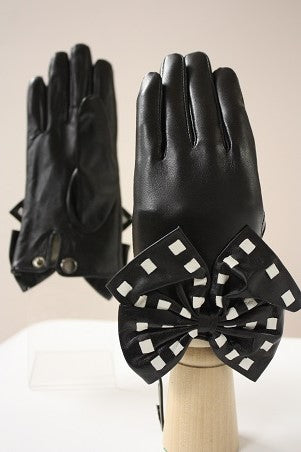 Red and Black Bow Leather Gloves